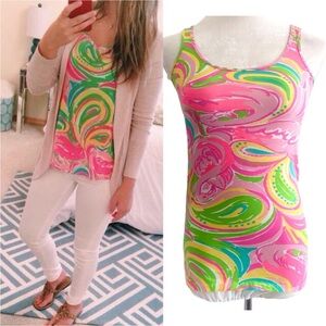 Lilly Pulitzer Tabbie Tank Top Multicolor All Nighter Print Swirl Size XS